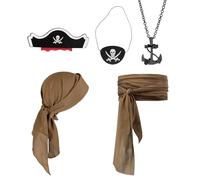JTMKYO 1 Piece Of Retro Headscarf, 1 Piece Belt, 1 Piece Necklace, 1 Piece Eye Mask And 1 Piece Felt Hat, Pirate Costume Accessories, Makeup Party Dressing Supplies, Role-Playing Props.