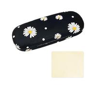 JTMKYO 1 Piece of Small Daisy Glasses Case with 1 Piece of Yellow Glasses Cloth, Unisex Hard Shell Glasses Case, Easy to Carry, Easy to Clean, Suitable for Study, Work and Travel