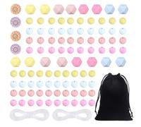 JTMKYO 100 Pieces Of Cute Silicone Beads, With 2 Roll Ropes And 1 Piece Of Velvet Bag, Diy Jewelry Material, Can Be Made Of Bracelets, Necklaces, And Key Chains.