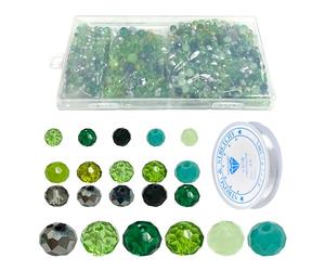 JTMKYO 1000 Faceted Glass Beads with 10m Bead Rope - Green Round Crystal Beads for DIY Jewelry Making