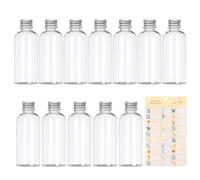 JTMKYO 12 Pcs Shot Bottles (60ml) with 1 Set Flamingo Stickers,Ginger Bottles with Lids,Plastic Bottles,Mini Alcohol Bottles,Suitable for Storing Various Liquids Such as Juice, Milk, Smoothies And More.