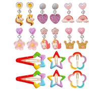 JTMKYO 12-Piece Cartoon Love Ear Clips and 6-Piece Rainbow Hair Clips, Creative Resin Ear Clips, Cute Fun Hair Clips, Children's Decorations.