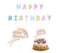 JTMKYO 13 Pieces Of Colorful Birthday Candles And 1 Piece Of Rainbow Birthday Card Insert, English Letter Candles, Cake Decoration Plug-In, Children'S Party Accessories.