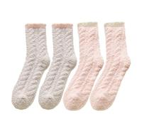 JTMKYO 2 pairs of twist fleece socks, fluffy socks, felt socks, non-slip coral fleece socks, solid color mid-calf socks, women's floor socks, reusable indoor home accessories.