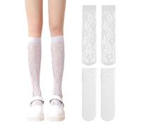 JTMKYO 2 Pairs Women's Translucent Calf Socks, Thigh High Non-Slip Breathable Lace Stocking Covers