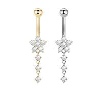 JTMKYO 2 Pieces of Diamond-Encrusted Navel Nails, Stainless Steel Jewelry, Piercing Jewelry, Fashionable and Personalized Jewelry (Gold, Silver).