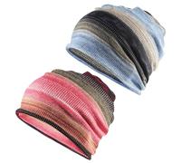 JTMKYO 2 Pieces of Head Scarf, Chemo Headwear for Women UK, Turbans for Women, Warm Windproof Hat and Headscarf (Rose Red, Blue)