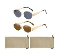 JTMKYO 2 Pieces Of Oval Retro Sunglasses, 2 Pieces Of Glasses Bags, Classic Versatile Sunglasses, Fashionable Accessories, And Outfit Accessories.