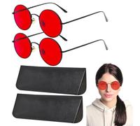 JTMKYO 2 Pieces Round Frame Retro Sunglasses And 2 Pieces Glasses Bags, Dressing Accessories, Fashion Accessories, Outdoor Beach Sunglasses, Universal For Both Men And Women.