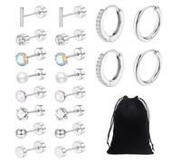JTMKYO 20 Pieces of Silver Women's Stud Earrings and 1 Piece of Velvet Bag, Fashionable and Simple Jewelry, Stainless Steel Stud Earrings, Ele Style Accessories.