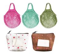 JTMKYO 3-Piece Fruit Mesh Bag And 2-Piece Coin Wallet, Reusable, Lightweight Storage Bag, Environmentally Friendly Shopping Bag, Large-Capacity Storage Bag.