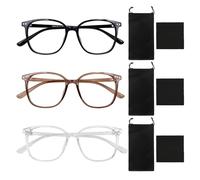 JTMKYO 3 Pieces of Anti-Blue Light Glasses with Cleaning Cloth and Carry Bag, Fashionable Glasses, Anti-Glare, Anti-Blue Light Protective Glasses, Filter Round Glasses (Black, Clear, Brown)