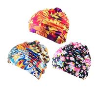 JTMKYO 3 Pieces Of Colorful Printed Swimming Caps, Women'S Elastic Swimming Caps, Fashionable Pleated Swimming Caps, Swimming Equipment.