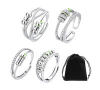 JTMKYO 4 PCS Girls Spin Rings with 1 Pc Flannel Bag, Finger Decoration Accessory, Anxiety Relief Ring, Adjustable Ring, Gift for Girls, Bestie (Silver)