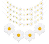 JTMKYO 4 Sets Of Small Daisy Pull Flags And 4 Pieces Of Daisy Balloons, Diy Party Decoration, Paper Banner, Birthday Decoration Balloons, Party Scene Arrangement.
