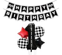 JTMKYO 5 Pieces Aluminum Film Balloons And 1 Piece Banner, Racing Themed Party Supplies, Creative Decorations, Party Scene Arrangement.