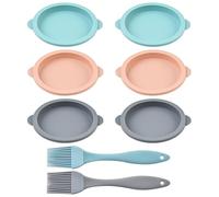 JTMKYO 6 Pieces Silicone Baking Tray And 2 Pieces Oil Brushes, Round Molds, Baking Tools, Kitchen Supplies, Sandwiches, Cakes, Muffins.
