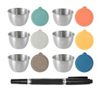 JTMKYO 6 Pieces Stainless Steel Dipping Box And 1 Piece Oily Pen, Portable Sauce Container, Sea Sauce Box, Kitchen Supplies.