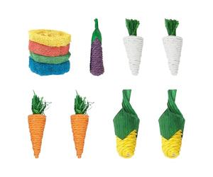 JTMKYO Hamster Toy Set - Includes 4 Natural Loofahs, 2 Carrots, 2 white radish, 2 Corn, 1 Eggplant Hamster Chew Toy, Durable and Safe for Chewing