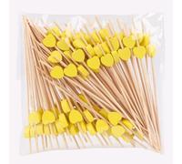JtmyAota 100 Pack Fruit Toothpicks, Heart-Shaped Bamboo Cocktail Picks, Natural Bamboo Toothpicks for Appetizers Fruit Cake Dessert Barbecue Snacks Sandwiches (Yellow)