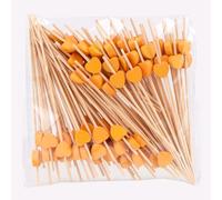 JtmyAota 100 Pack Fruit Toothpicks, Heart-Shaped Bamboo Cocktail Picks, Natural Bamboo Toothpicks for Appetizers Fruit Cake Dessert Barbecue Snacks Sandwiches (Orange)