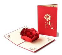 JtmyAota Valentine's Day Card Gift for Her, Anniversary Pop Up Card, Handmade 3D Greeting Cards with Envelope, for Wife Couple Wedding Anniversary Engagement (Red rose)
