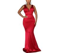 JTNFairy Women's Sexy Ruffle Sleeveless One Shoulder Bodycon Dresses Classy Pencil Curvy Party Evening Long Formal Dress, 604red, XXL