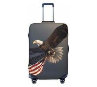 JTNWEC 3D Bald Eagle Flying with Flag Print Travel Luggage Cover - Personalization Elastic Suitcase Protector, Black, XL( Fit 29-32 Inch Luggage)