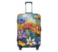 JTNWEC Abstract Style Colorful Flowers Print Travel Luggage Cover - Personalization Elastic Suitcase Protector, Black, L( Fit 25-28 Inch Luggage)