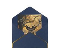 JTNWEC Antler Red Deer Pattern Prints Greeting Card with Gold - Trimmed Pearl Paper, Blue Birthday Cards for Special Occasions
