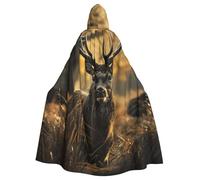 JTNWEC Antler Red Deer Printed Halloween Hooded Cloak Carnival Halloween Cosplay Costume for Adult