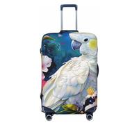 JTNWEC Beautiful Cockatoo Bird Flower Print Travel Luggage Cover - Personalization Elastic Suitcase Protector, Black, S( Fit 18-21 Inch Luggage)