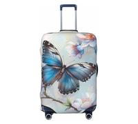 JTNWEC Blue Butterfly On Blossom Flower Print Travel Luggage Cover - Personalization Elastic Suitcase Protector, Black, XL( Fit 29-32 Inch Luggage)