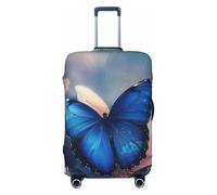 JTNWEC Blue Butterfly Print Travel Luggage Cover - Personalization Elastic Suitcase Protector, Black, S( Fit 18-21 Inch Luggage)