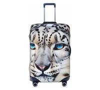 JTNWEC Blue eyed snow leopard Print Travel Luggage Cover - Personalization Elastic Suitcase Protector, Black, S( Fit 18-21 Inch Luggage)