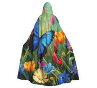 JTNWEC Brown Pattern Leopard Printed Halloween Hooded Cloak Carnival Halloween Cosplay Costume for Adult, Blue Butterfly and Flowers, One Size