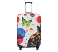 JTNWEC Butterfly polka dot and cat Print Travel Luggage Cover - Personalization Elastic Suitcase Protector, Black, L( Fit 25-28 Inch Luggage)
