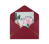 JTNWEC Cactus Flower Pattern Prints Greeting Card with Gold - Trimmed Pearl Paper, Dark Red Birthday Cards for Special Occasions