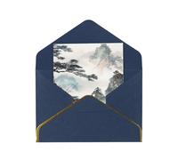 JTNWEC Chinese Landscape Painting Pattern Prints Greeting Card with Gold - Trimmed Pearl Paper, Blue Birthday Cards for Special Occasions