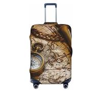JTNWEC Compass and Old World Map Print Travel Luggage Cover - Personalization Elastic Suitcase Protector, Black, XL( Fit 29-32 Inch Luggage)