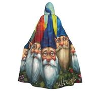 JTNWEC Cute Colorful Dog Paw Printed Halloween Hooded Cloak Carnival Halloween Cosplay Costume for Adult, Colorful Gnomes, One Size