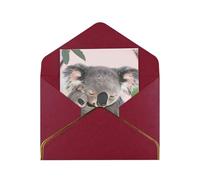 JTNWEC Cute Koala MOM and Baby Pattern Prints Greeting Card with Gold - Trimmed Pearl Paper, Dark Red Birthday Cards for Special Occasions