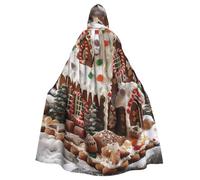 JTNWEC Cute Llama Floral Printed Halloween Hooded Cloak Carnival Halloween Cosplay Costume for Adult, Christmas Gingerbread Like Village House, One Size