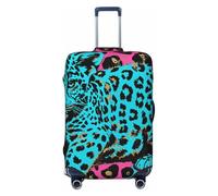 JTNWEC Cute Turquoise Leopard Print Travel Luggage Cover - Personalization Elastic Suitcase Protector, Black, L( Fit 25-28 Inch Luggage)