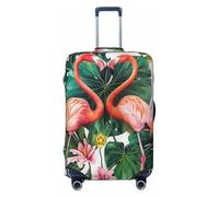JTNWEC Flamingo Bird Round Leaves Print Travel Luggage Cover - Personalization Elastic Suitcase Protector, Black, XL( Fit 29-32 Inch Luggage)