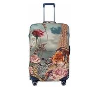 JTNWEC Flower Paris Eiffel Tower Print Travel Luggage Cover - Personalization Elastic Suitcase Protector, Black, S( Fit 18-21 Inch Luggage)