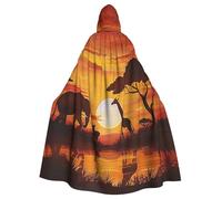 JTNWEC Formulas Shapes Theory Math Lesson Word Printed Halloween Hooded Cloak Carnival Halloween Cosplay Costume for Adult, Elephant and Giraffe in the Sunset, One Size