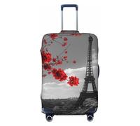 JTNWEC Grey Paris Eiffel Tower Cityscape Red Flower Print Travel Luggage Cover - Personalization Elastic Suitcase Protector, Black, L( Fit 25-28 Inch Luggage)