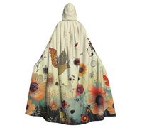 JTNWEC Happy Walking Kitty Printed Halloween Hooded Cloak Carnival Halloween Cosplay Costume for Adult, Hen Flying Butterflies Among Flower, One Size