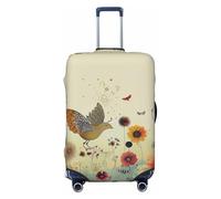JTNWEC Hen Flying Butterflies Among Flower Print Travel Luggage Cover - Personalization Elastic Suitcase Protector, Black, M( Fit 22-24 Inch Luggage)